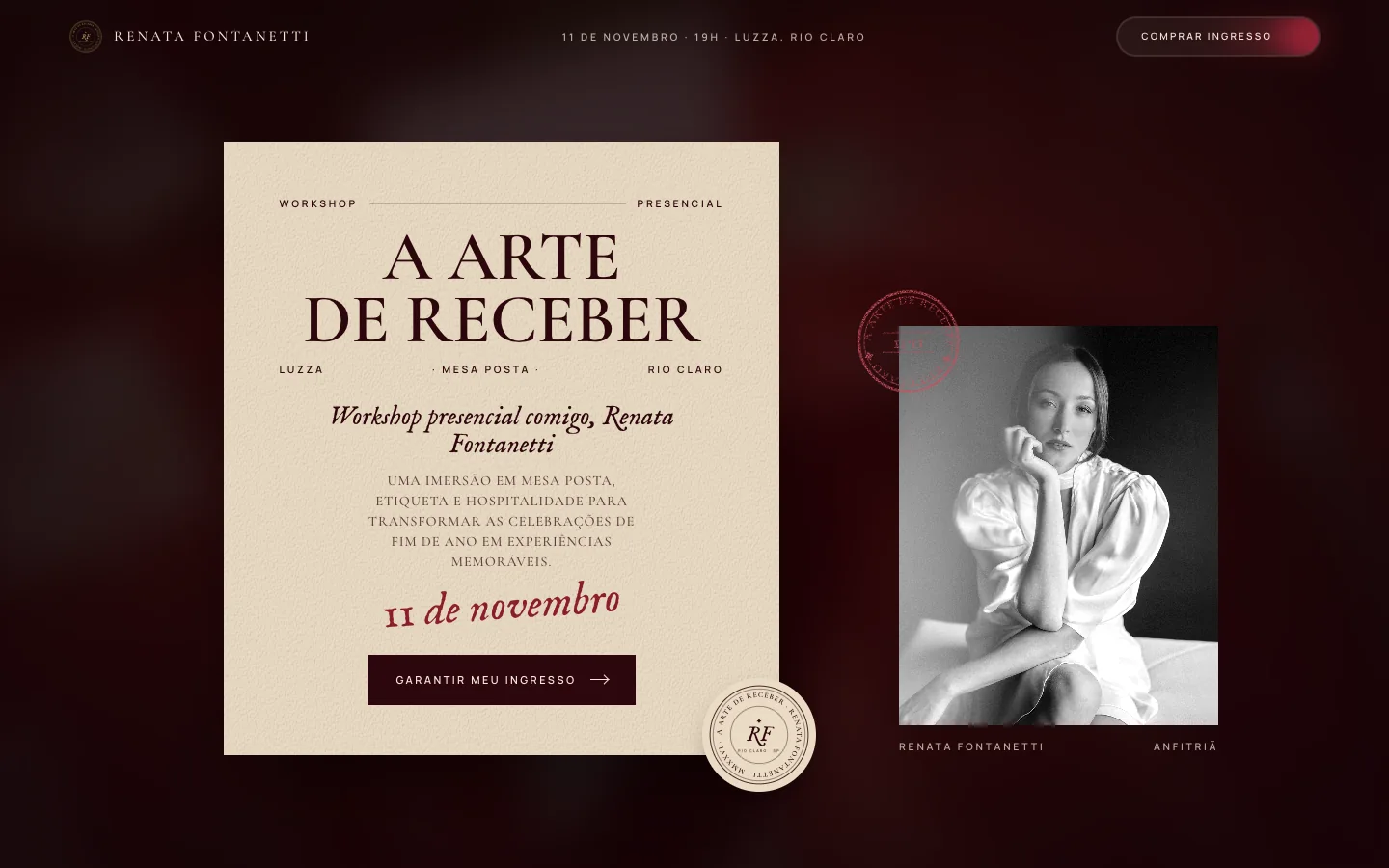 Landing page do workshop A Arte de Receber, de Renata Fontanetti